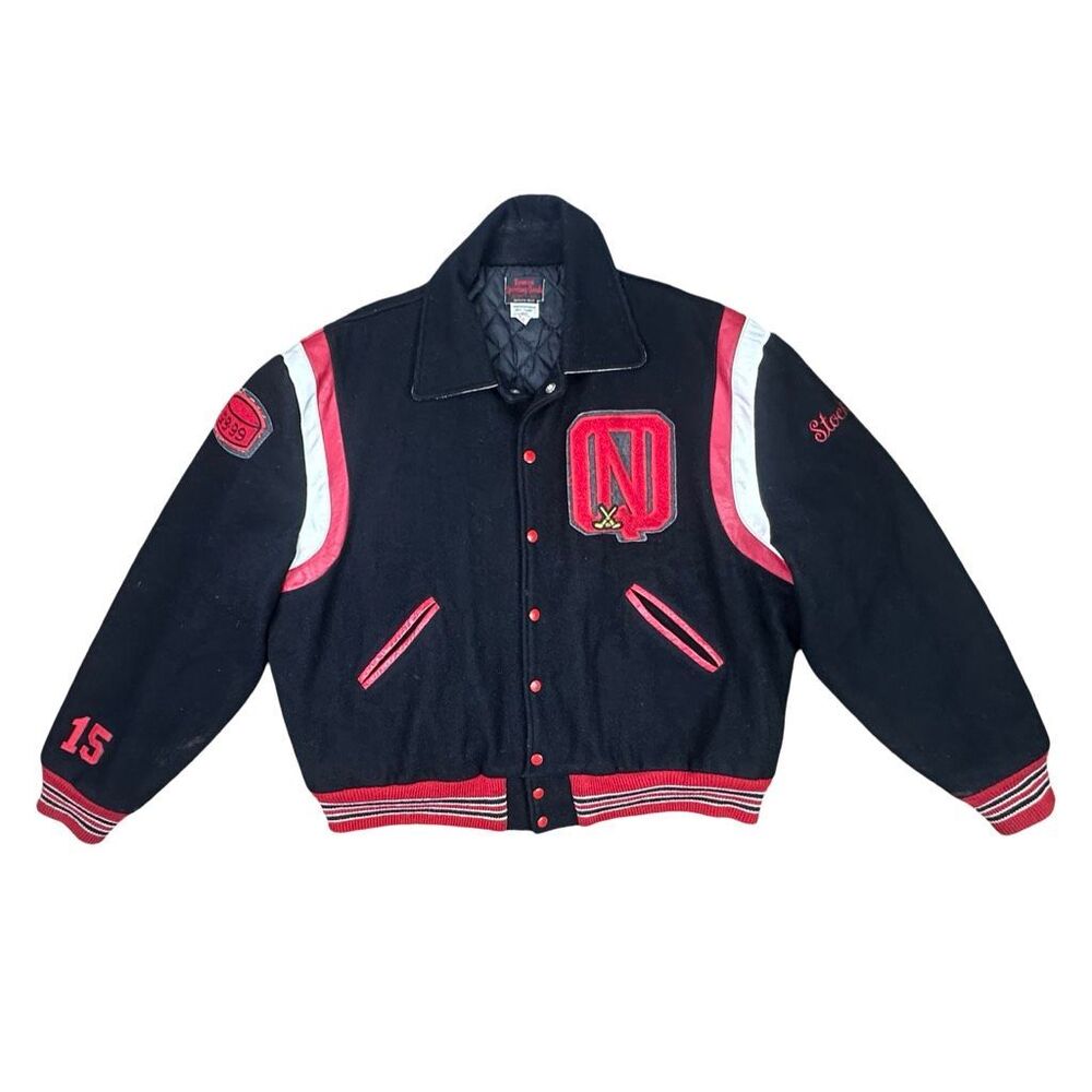 Vintage 90’s Beacon Sporting Goods North Quincy HS Hockey Varsity Jacket - Sz 56